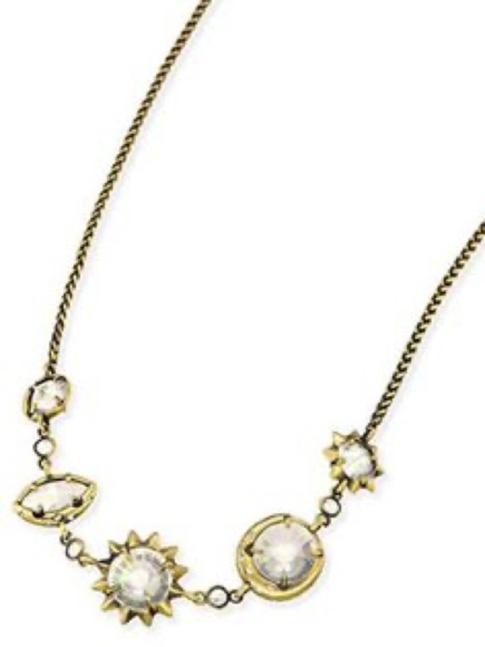 Kendra Scott Janet Crystal Necklace Sun Moon Antique Brass Adjustable
